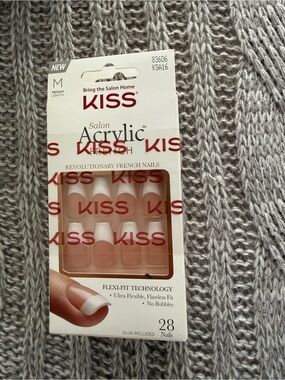 2 pack Kiss Salon Acrylic French Nails - White & Nude medium length KSA16 NIB